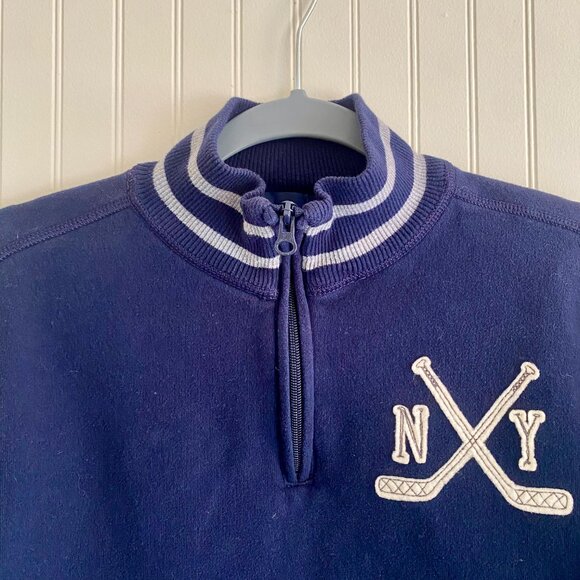 Gap Kids Sweater, Hudson Hockey, Navy with White Logos, Quarter Zip, Size XL. - Picture 3 of 12